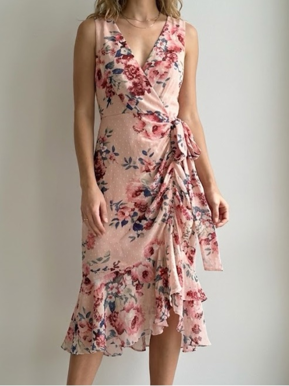 Eliza J Pink Floral Ruffled Midi Dress 2